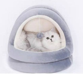 Luxury Cozy Pet Sanctuary - Warm & Secure Hideaway Nest for Cats and Small Dogs, Ultra-Soft Cuddle Cave with Playful Toy for Deep Sleep and Relaxation