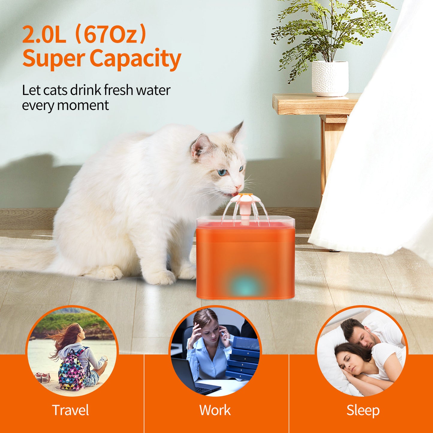 Fresh Flow Smart Pet Fountain - Encourage Healthy Hydration with Continuous Filtered Water, Soothing LED Nightlight & Whisper-Quiet Pump for Peace of Mind