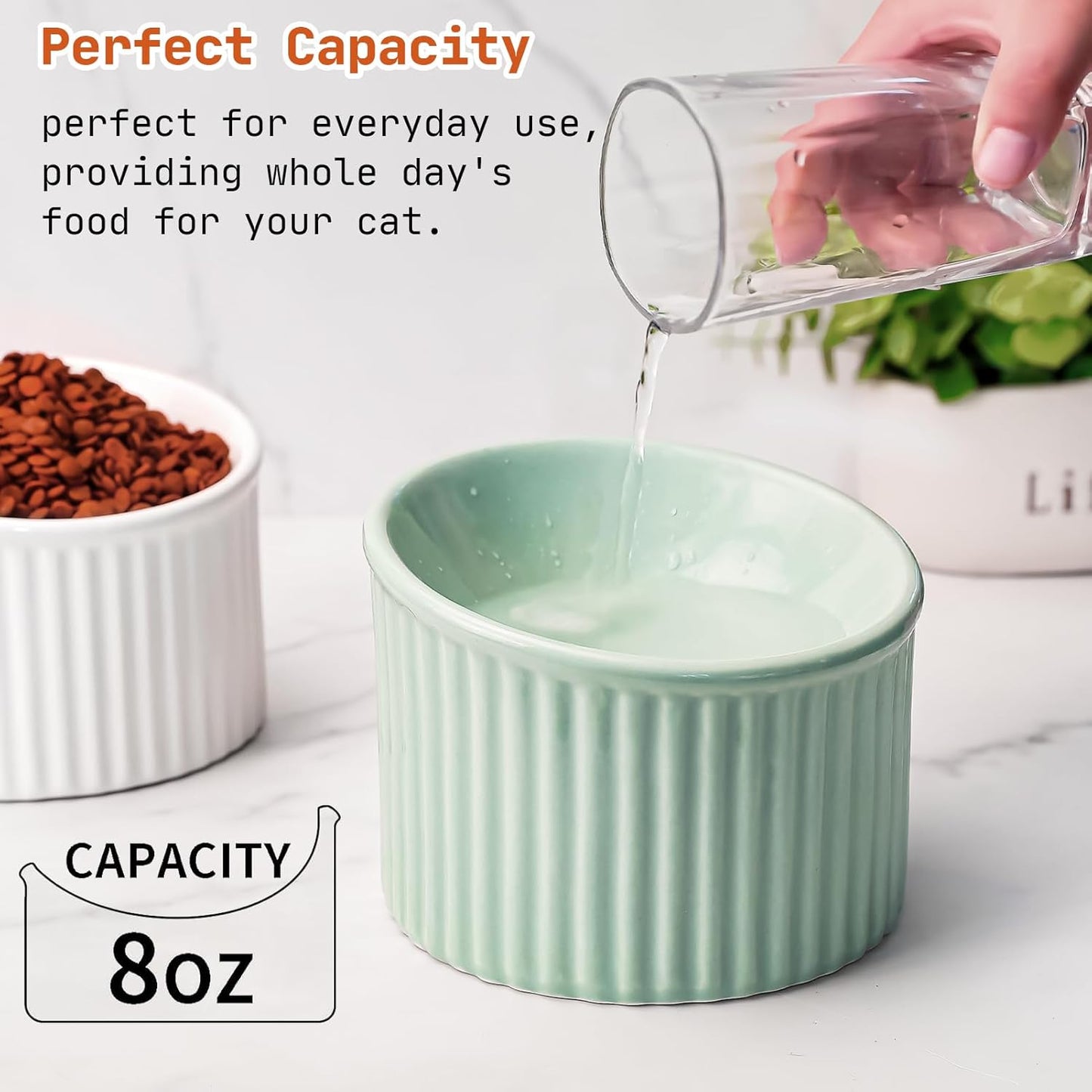 Elevated Cat Bowls Raised Cat Bowl For Indoor Cats Tilted Ceramic Elevated Food Or Water Bowls Anti Vomit Whisker Friendly Bowls Round Shape