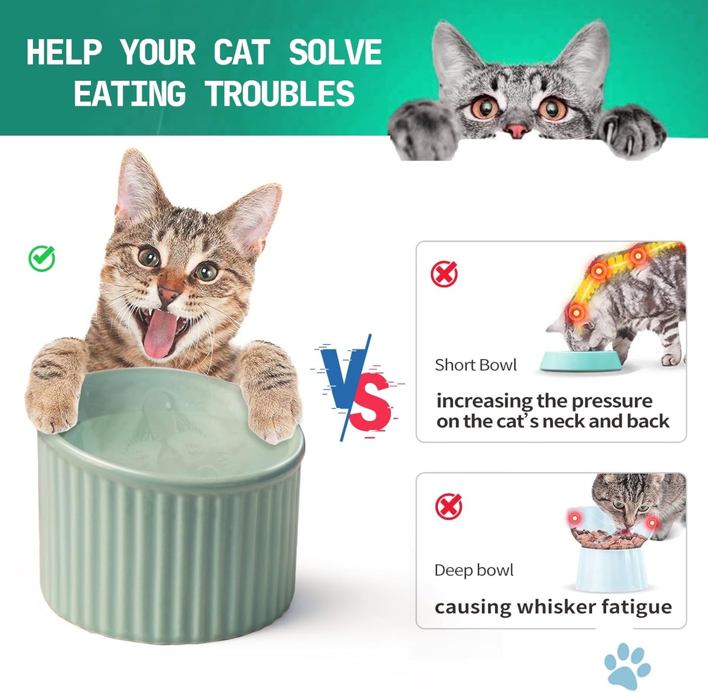 Elevated Cat Bowls Raised Cat Bowl For Indoor Cats Tilted Ceramic Elevated Food Or Water Bowls Anti Vomit Whisker Friendly Bowls Round Shape