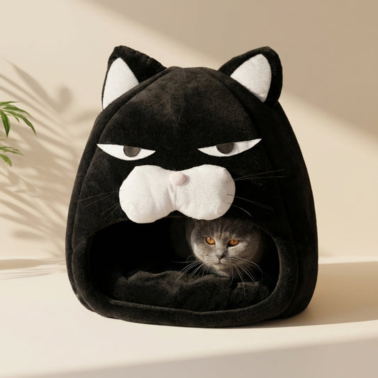 Cozy Private Sanctuary: Creative Black Cat Hideaway for Anxiety Relief – Ultra-Soft Plush Pet Nest & Secure Deep Sleep Haven (As Seen on TV Style)