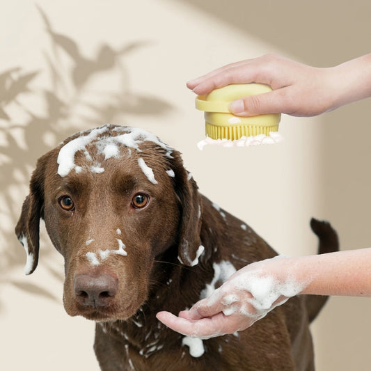 Spa Day Gentle Pet Massage Scrubber - Soothing Shampoo Dispensing Bath Brush for Stress-Free Grooming, Bonding & Healthy Coat Shine