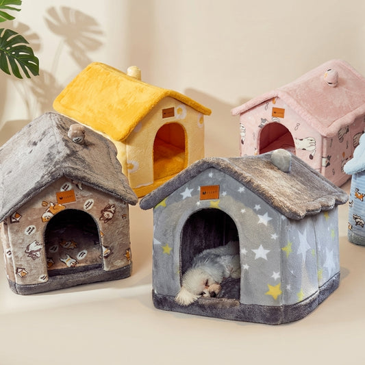 Cozy Winter Sanctuary for Pets - Ultra-Soft Plush Villa for Anxiety Relief & Deep Sleep - Warm, Enclosed Safe Haven for Cats & Dogs