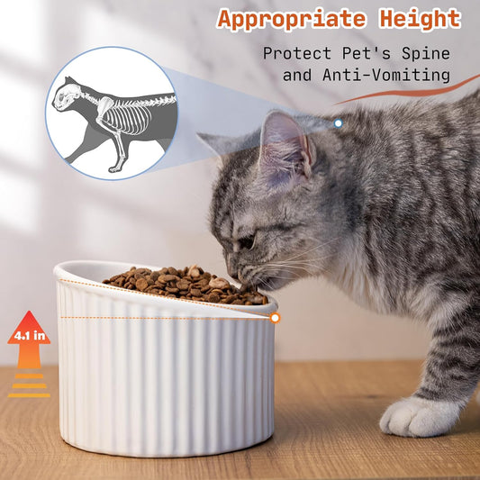 Elevated Cat Bowls Raised Cat Bowl For Indoor Cats Tilted Ceramic Elevated Food Or Water Bowls Anti Vomit Whisker Friendly Bowls Round Shape