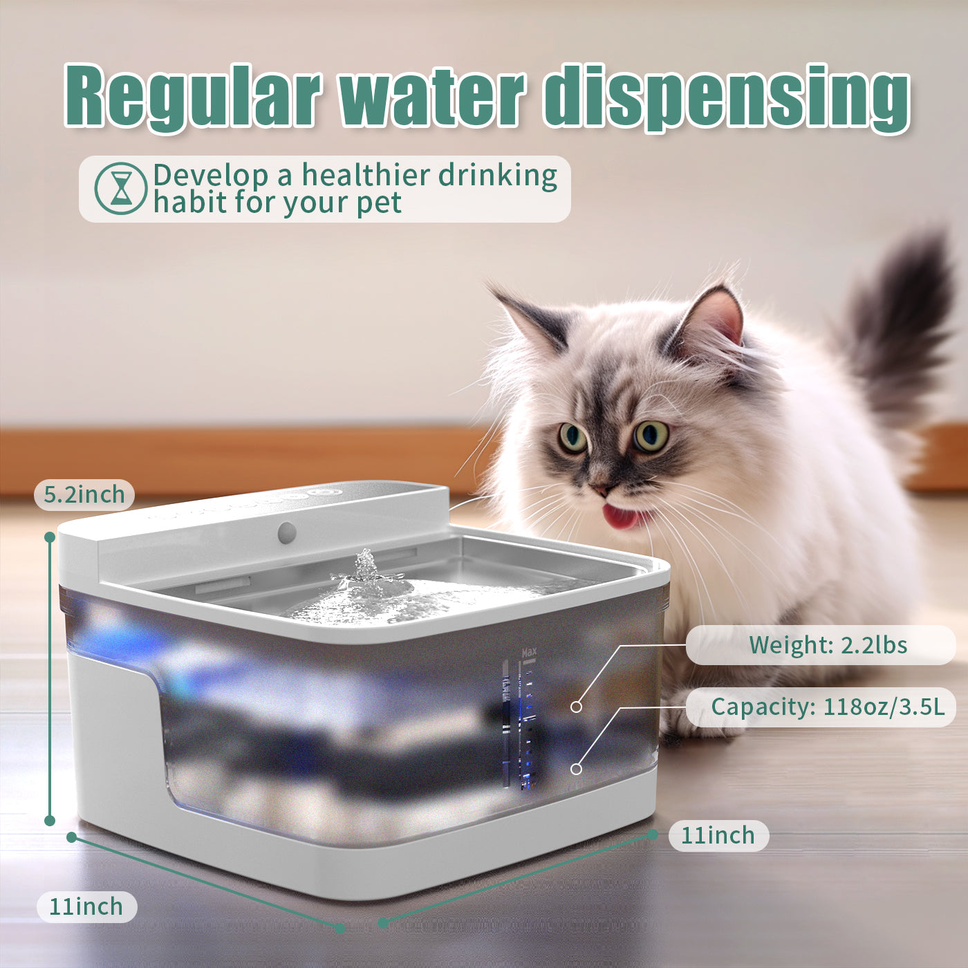 Whisper-Quiet Fresh Water Oasis – Encourages Hydration & Supports Kidney Health – Hygienic, Sleep-Friendly Automatic Fountain for Cats & Dogs – Peace of Mind for Loving Owners